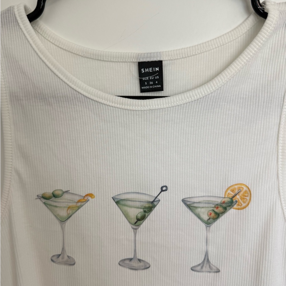 SHEIN White Graphic Martini Crop Tank Top - Picture 2 of 2